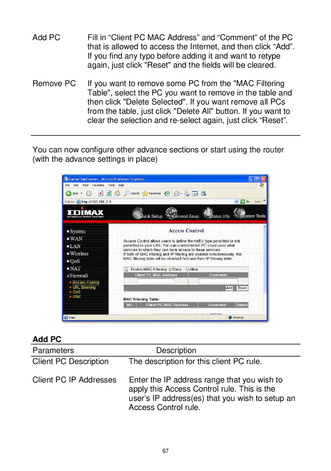 Edimax Technology Wireless Broadband Router manual Add PC 