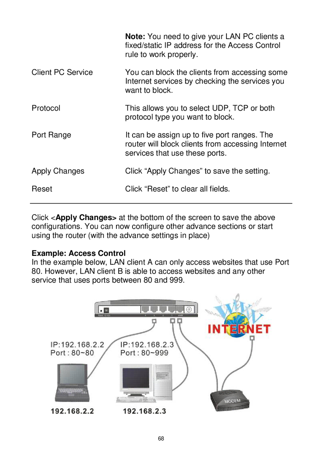 Edimax Technology Wireless Broadband Router manual Client PC Service, Example Access Control 