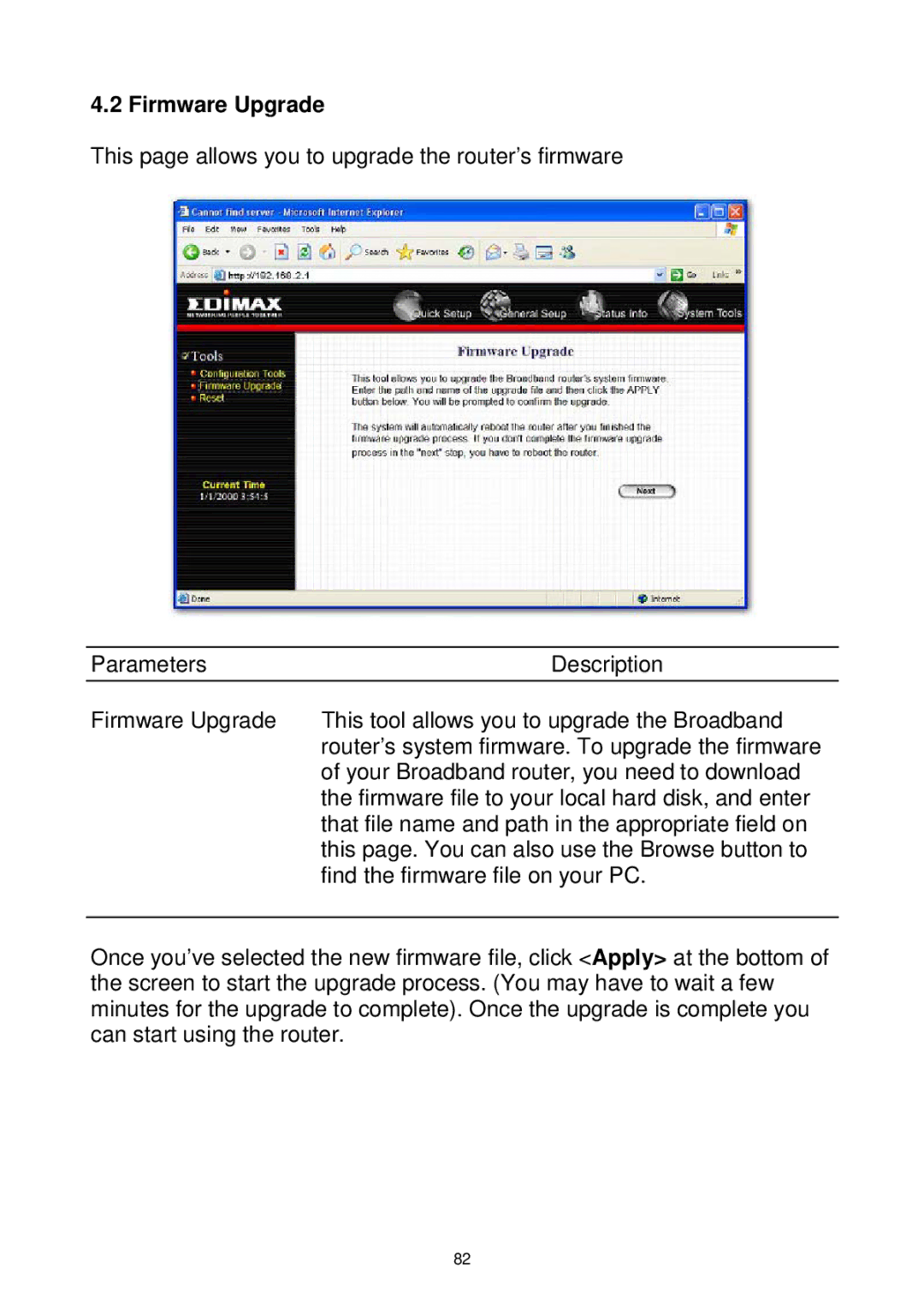 Edimax Technology Wireless Broadband Router manual Firmware Upgrade 