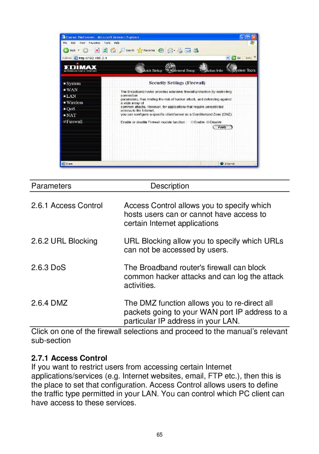 Edimax Technology Wireless VPN Broadband Router user manual Access Control 