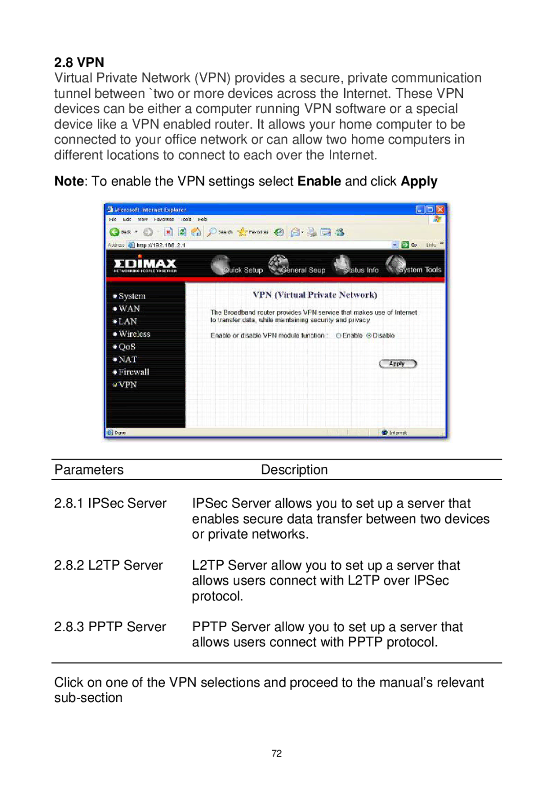 Edimax Technology Wireless VPN Broadband Router user manual Vpn 