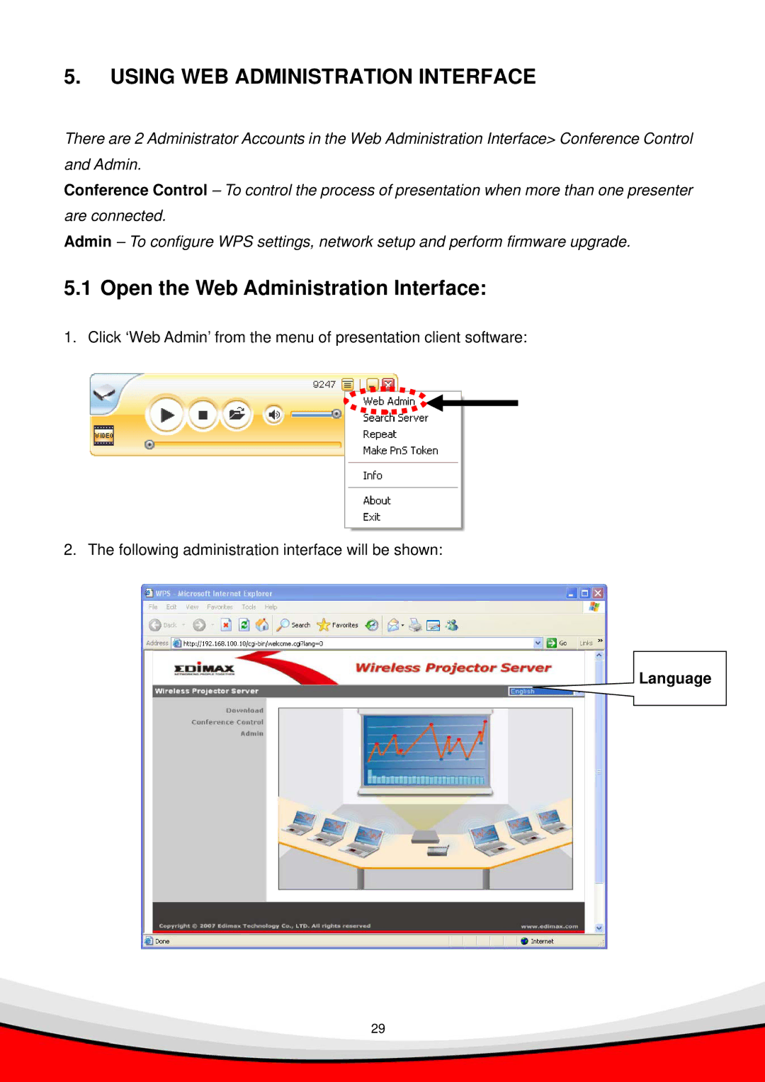 Edimax Technology WP-S1000 user manual Using WEB Administration Interface, Open the Web Administration Interface 