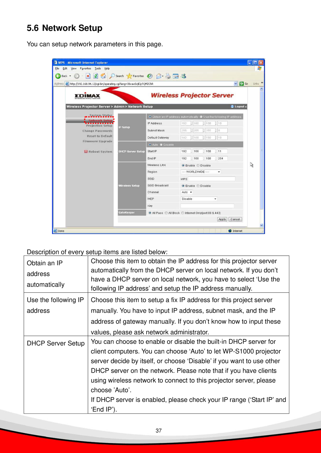 Edimax Technology WP-S1000 user manual Network Setup 