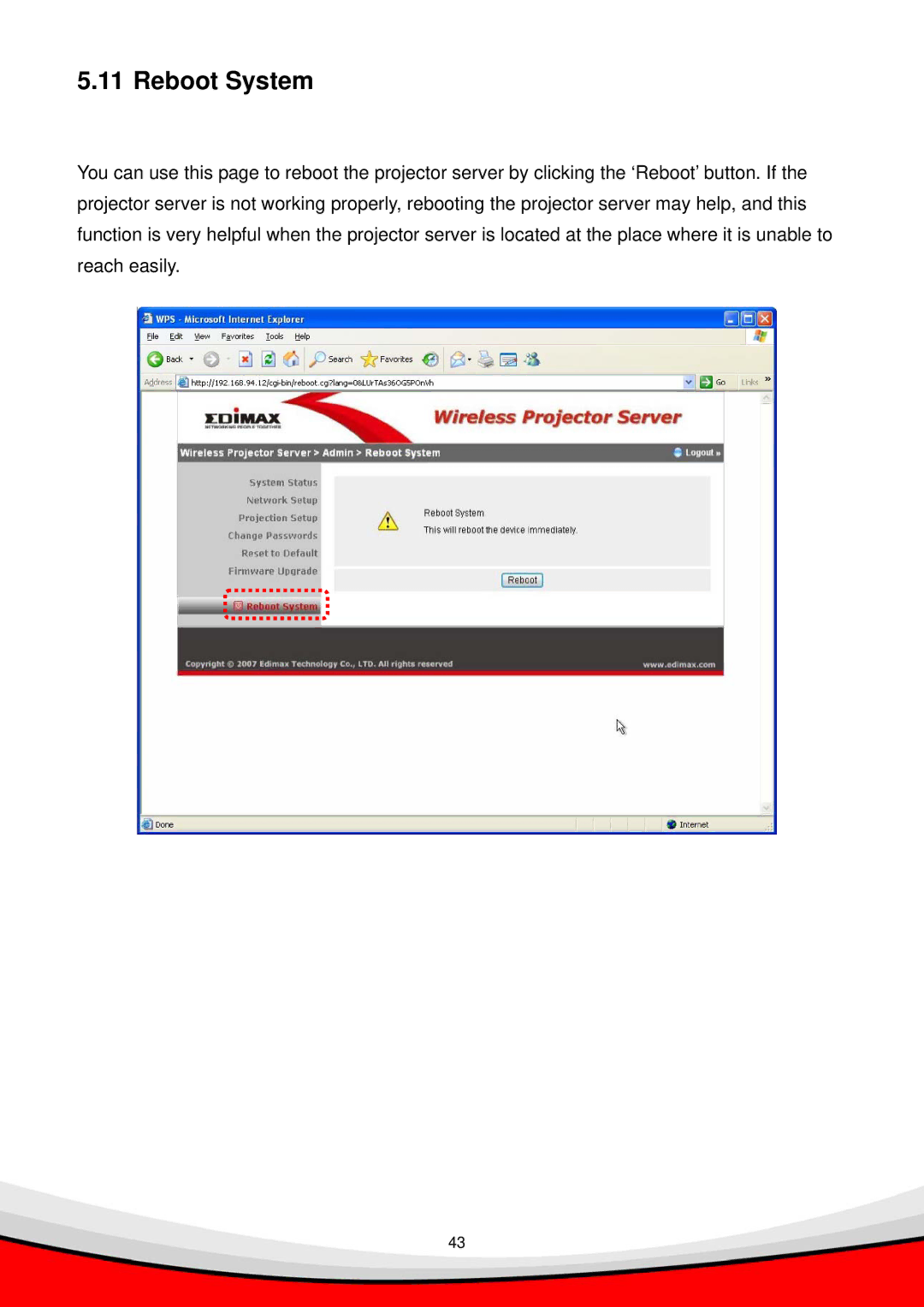 Edimax Technology WP-S1000 user manual Reboot System 