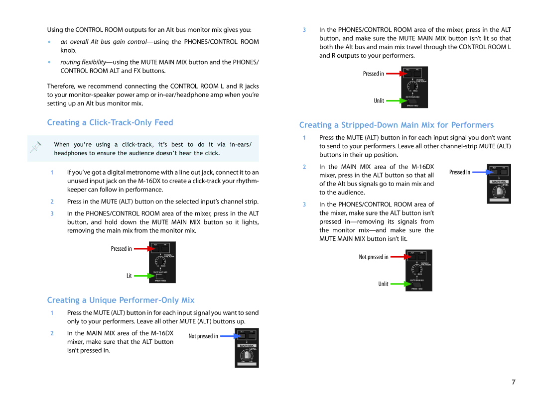 Edirol M-16DX manual Creating a Click-Track-Only Feed, Creating a Unique Performer-Only Mix 