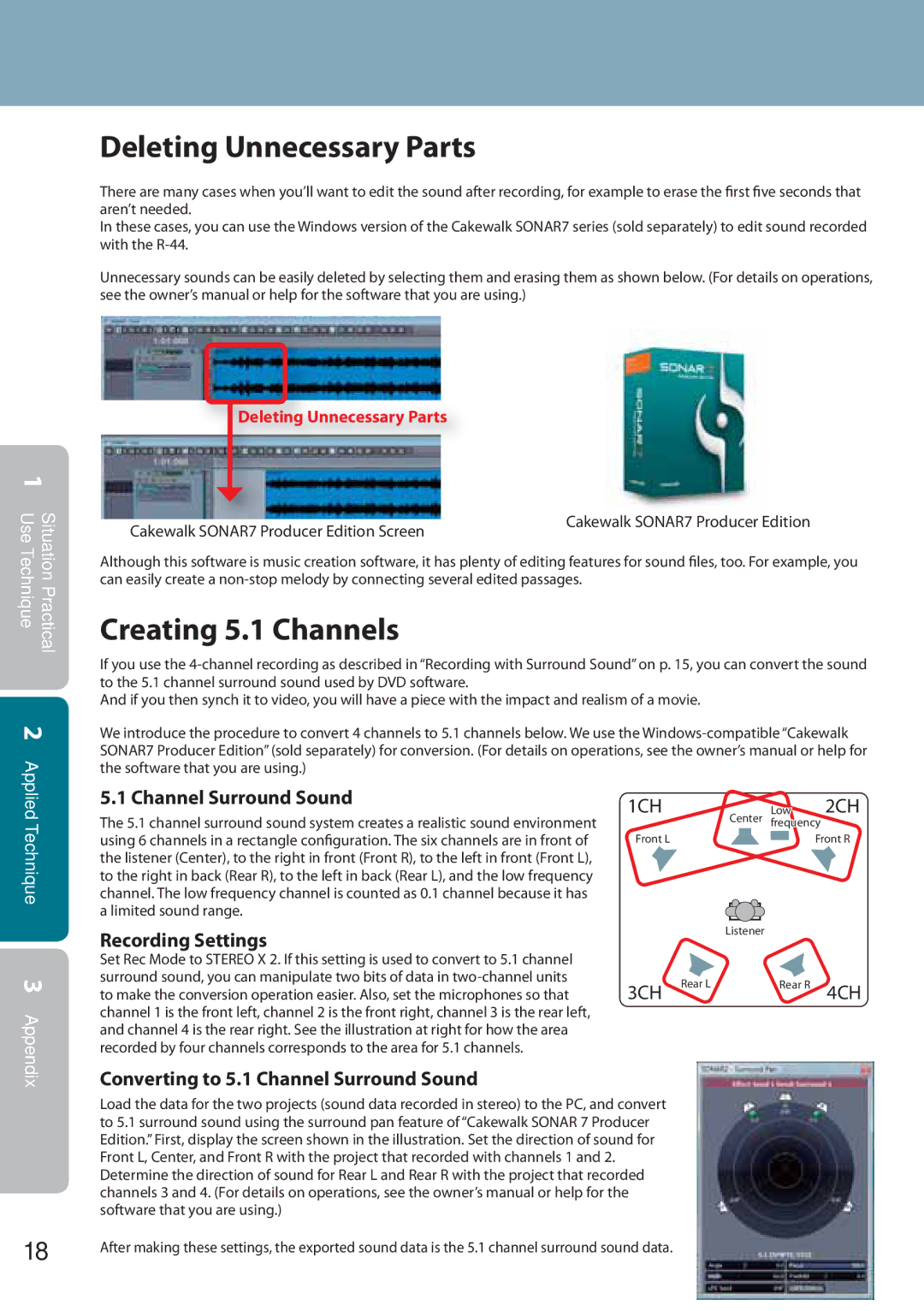 Edirol R-44 manual Converting to 5.1 Channel Surround Sound, Practical Technique2 