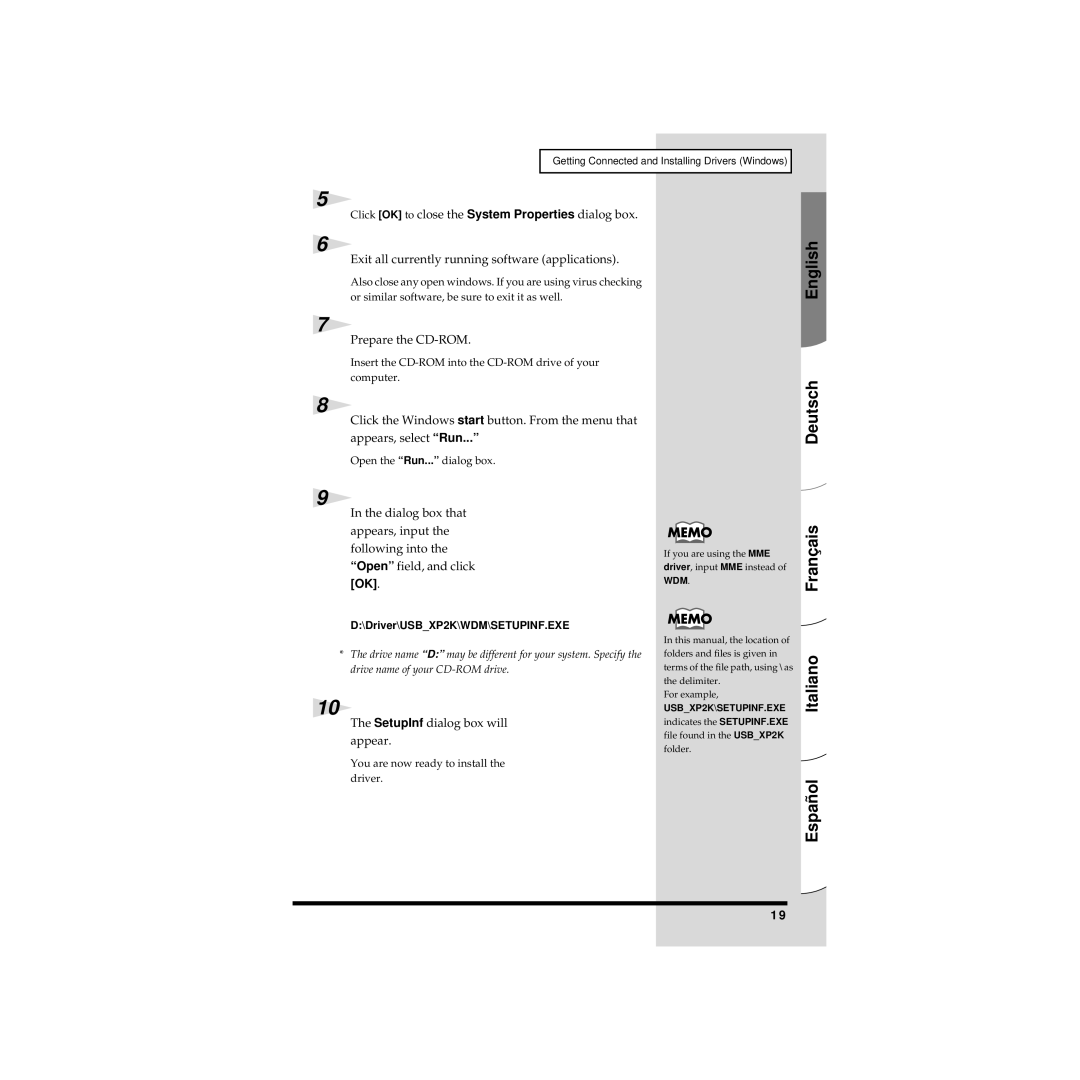 Edirol UA-20 owner manual Prepare the CD-ROM, SetupInf dialog box will appear, Driver\USBXP2K\WDM\SETUPINF.EXE 