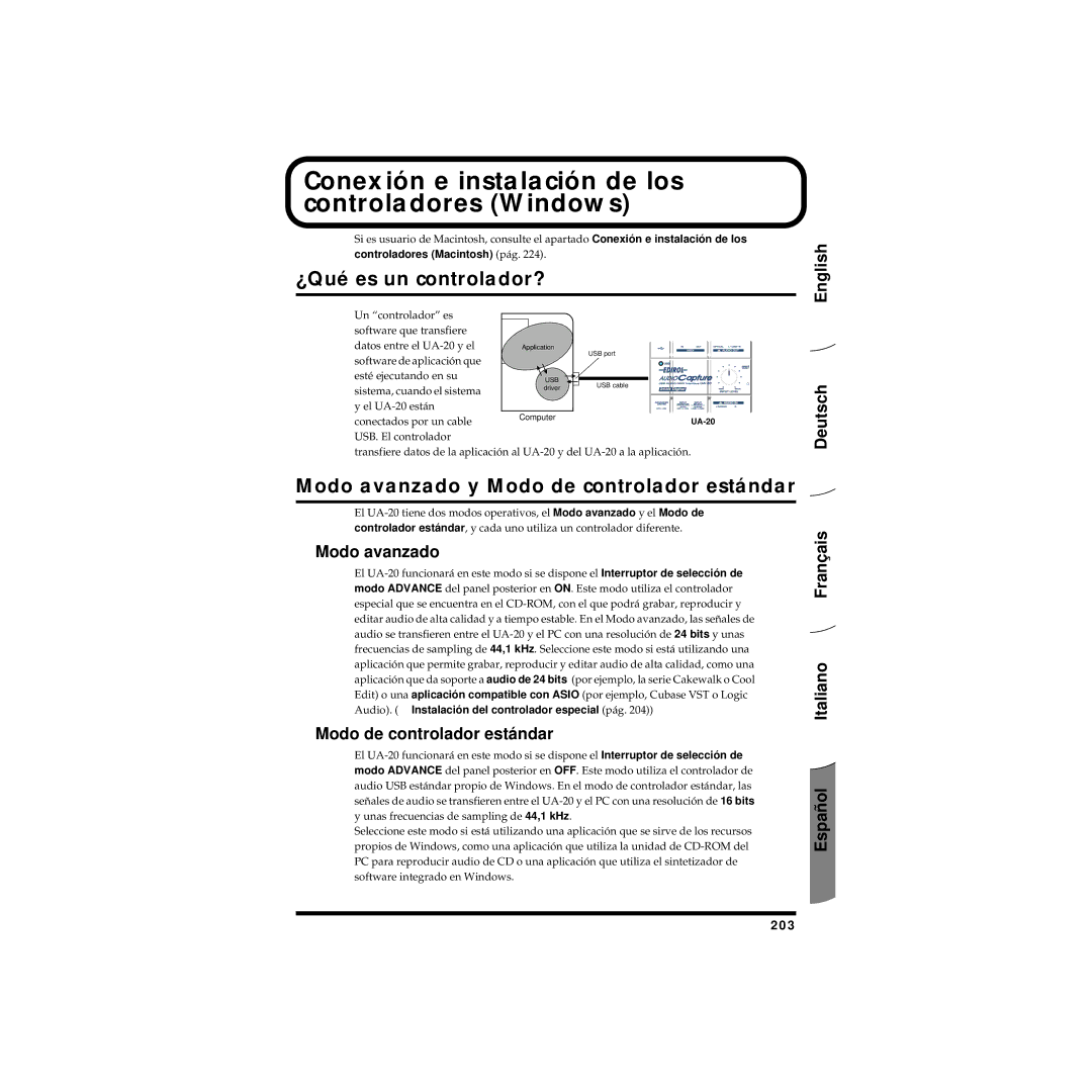 Edirol UA-20 owner manual Conexión e instalación de los controladores Windows, ¿Qué es un controlador?, Modo avanzado 