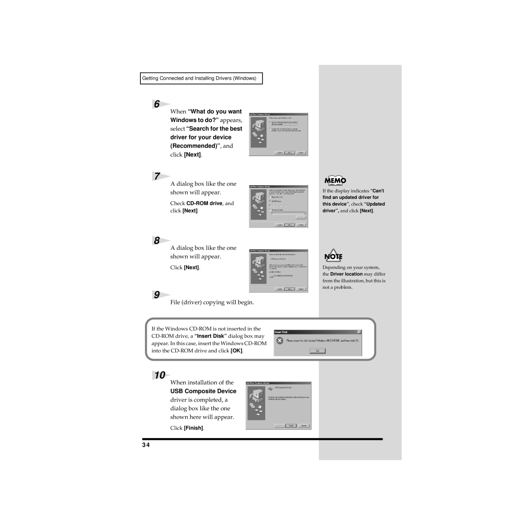 Edirol UA-20 owner manual Dialog box like the one shown will appear, File driver copying will begin, When installation 