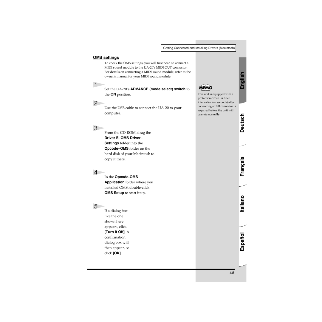 Edirol UA-20 owner manual OMS settings, Driver E-OMS Driver 