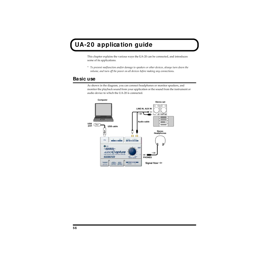 Edirol owner manual UA-20 application guide, Basic use, Signal flow 