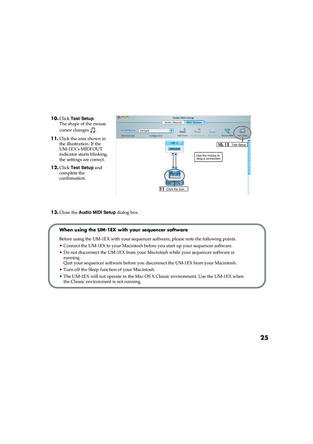 Edirol Click Test Setup and complete the confirmation, When using the UM-1EX with your sequencer software 