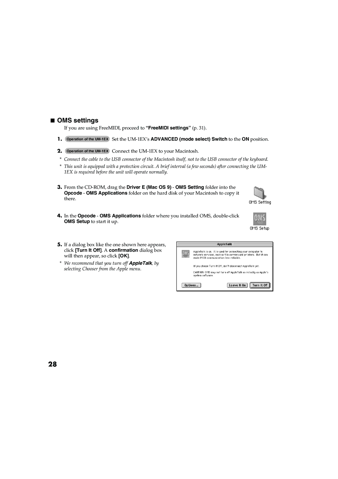 Edirol UM-1EX owner manual OMS settings 