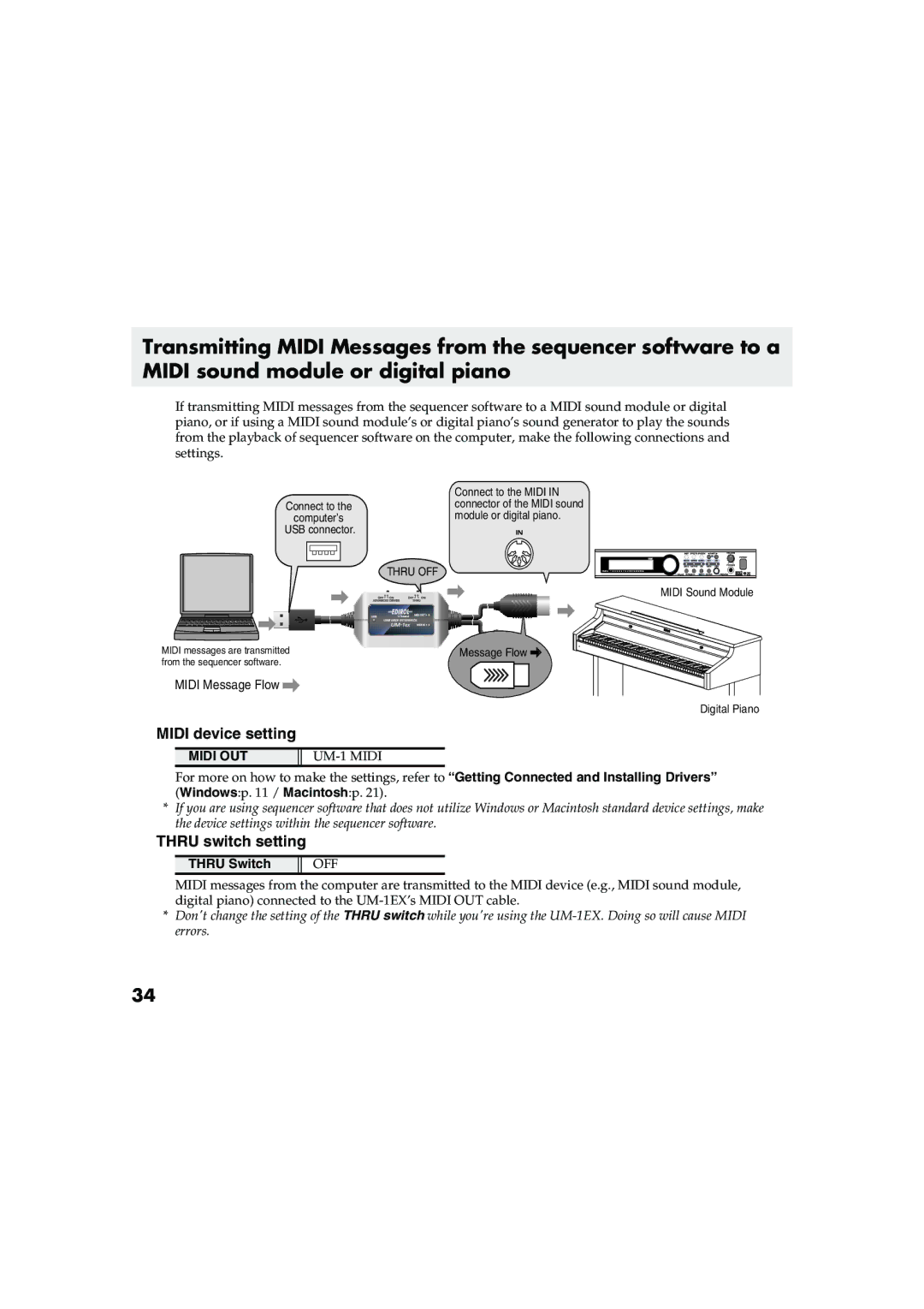 Edirol UM-1EX owner manual Midi OUT 