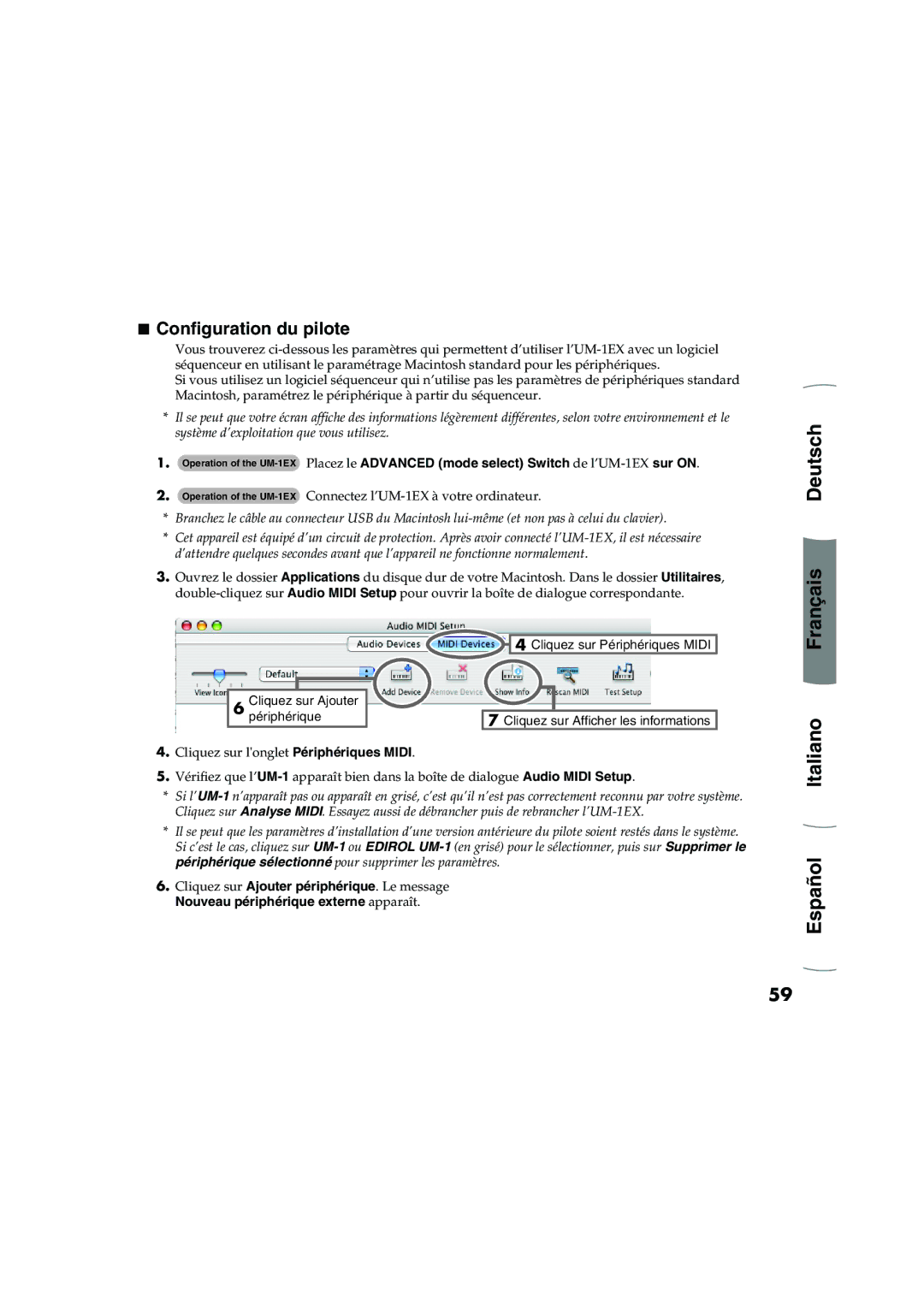 Edirol UM-1EX owner manual Configuration du pilote, Nouveau périphérique externe apparaît 