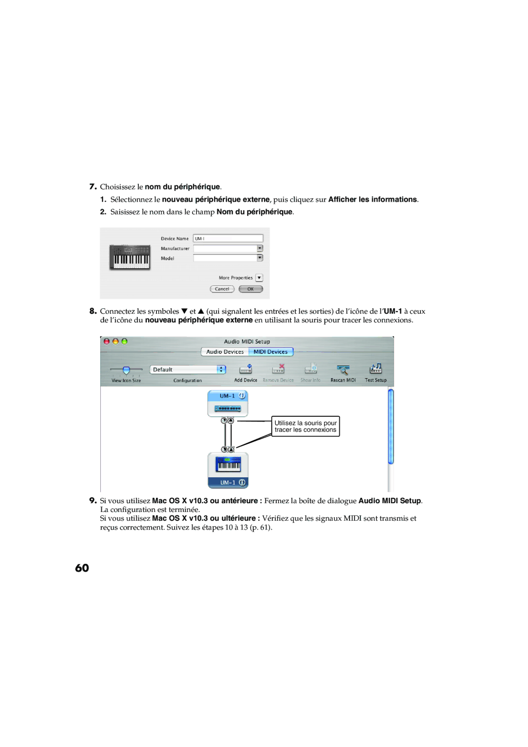 Edirol UM-1EX owner manual Utilisez la souris pour tracer les connexions 