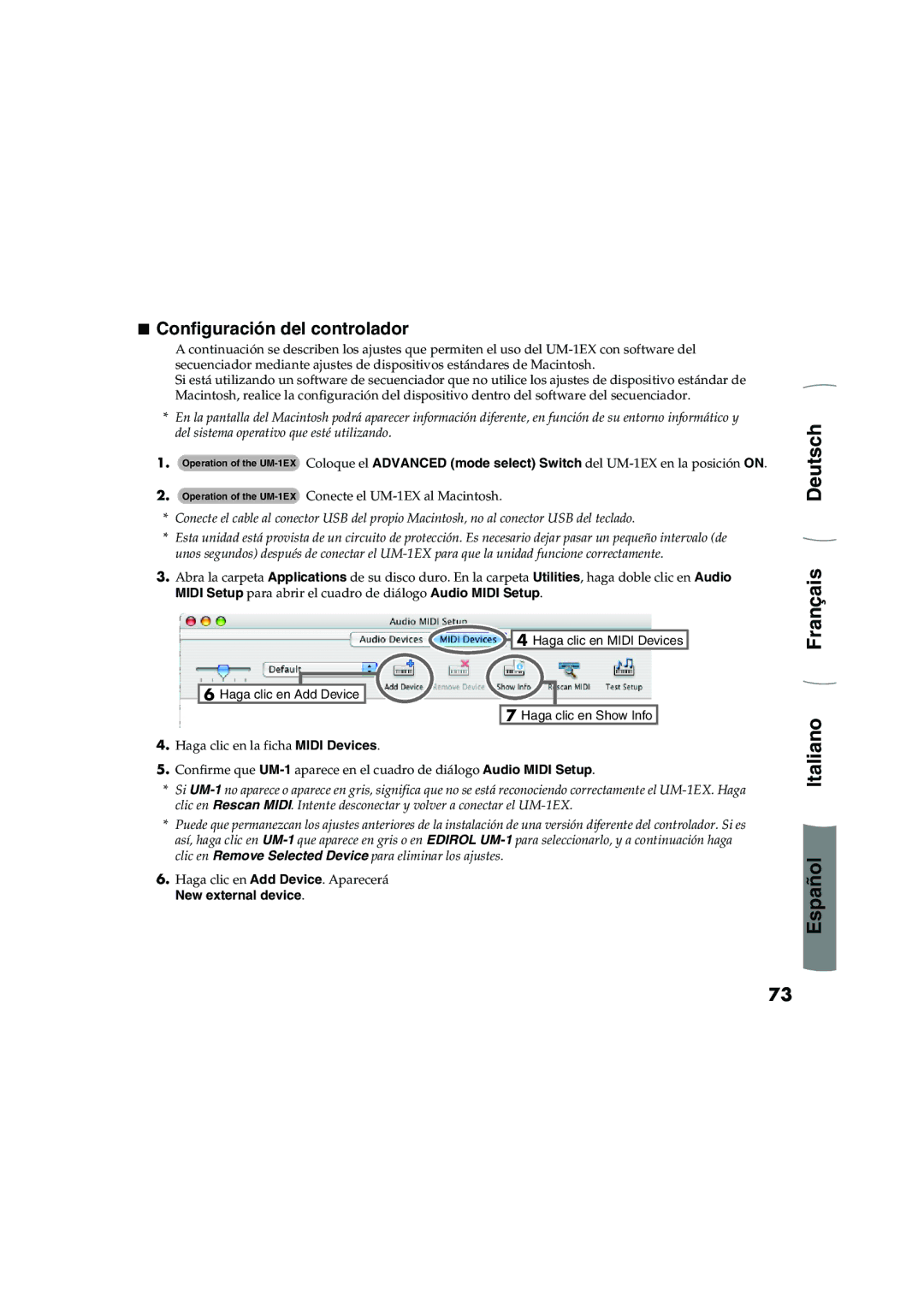 Edirol UM-1EX owner manual Configuración del controlador, New external device 