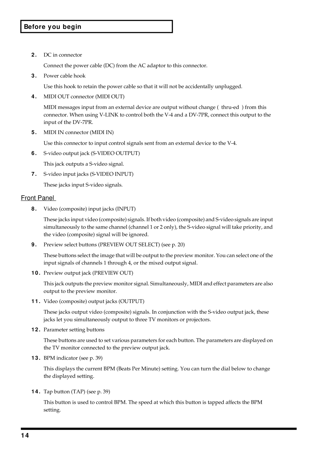 Edirol V-4 owner manual Front Panel 