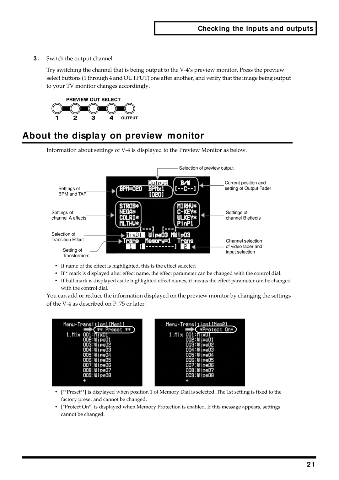 Edirol V-4 owner manual About the display on preview monitor 