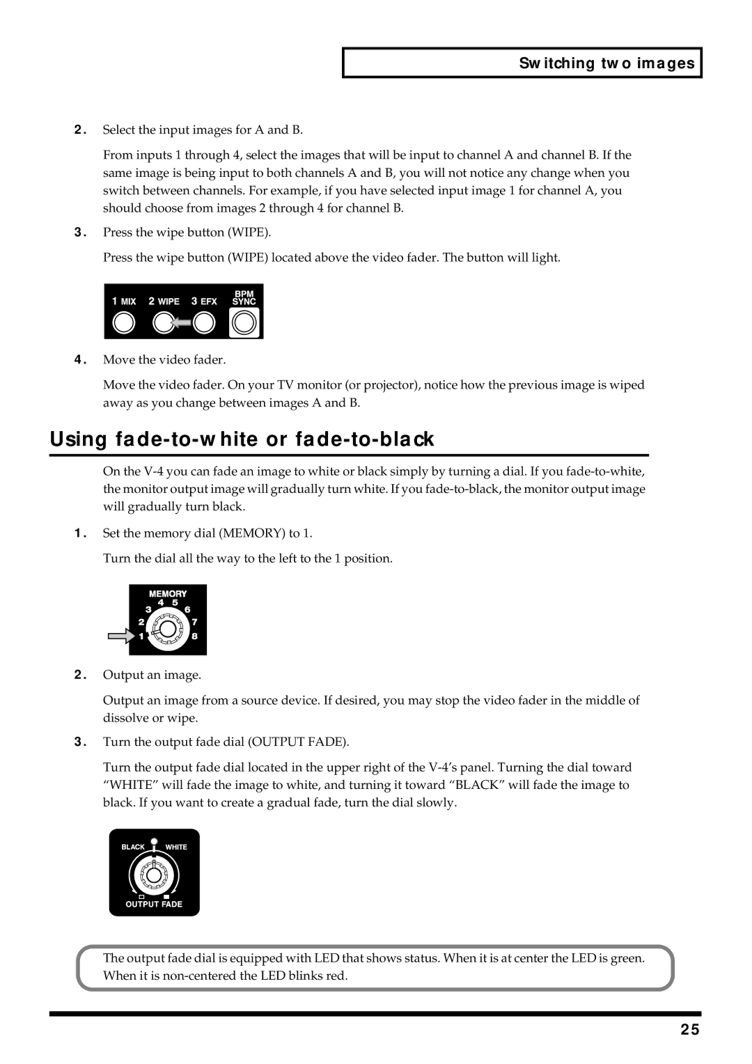 Edirol V-4 owner manual Using fade-to-white or fade-to-black 