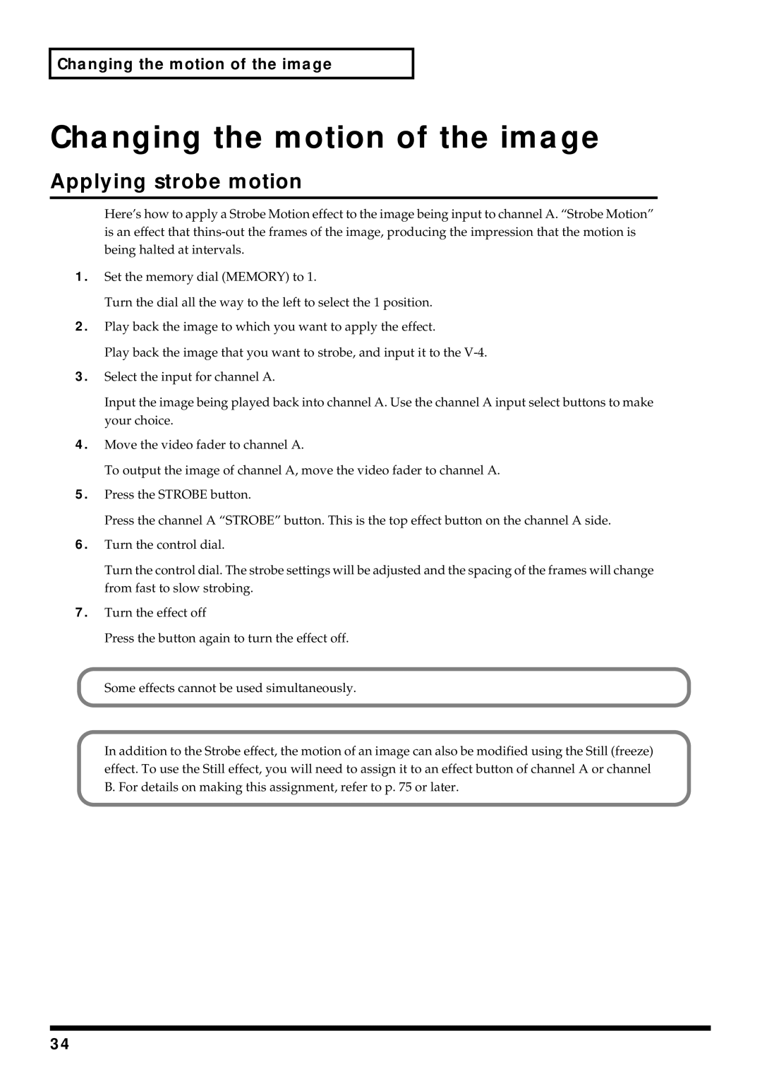 Edirol V-4 owner manual Changing the motion of the image, Applying strobe motion 