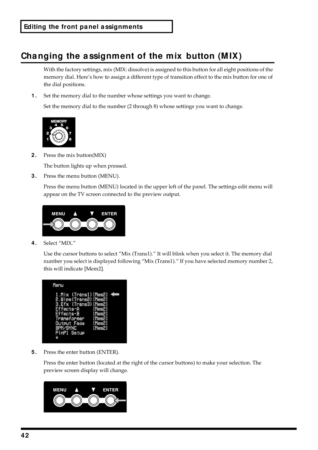 Edirol V-4 owner manual Changing the assignment of the mix button MIX 