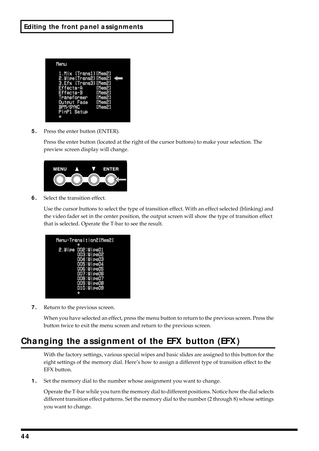 Edirol V-4 owner manual Changing the assignment of the EFX button EFX 