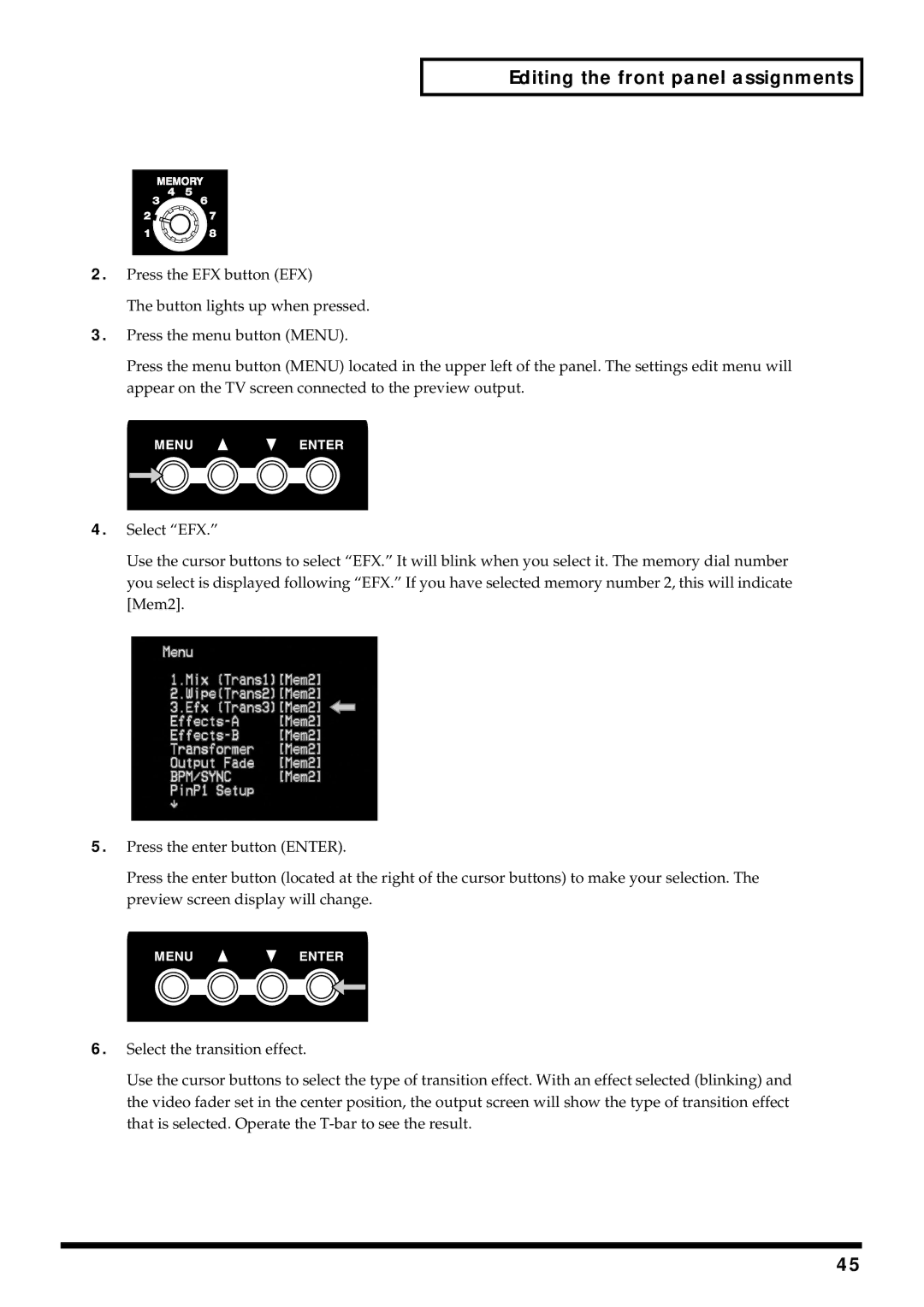 Edirol V-4 owner manual Editing the front panel assignments 