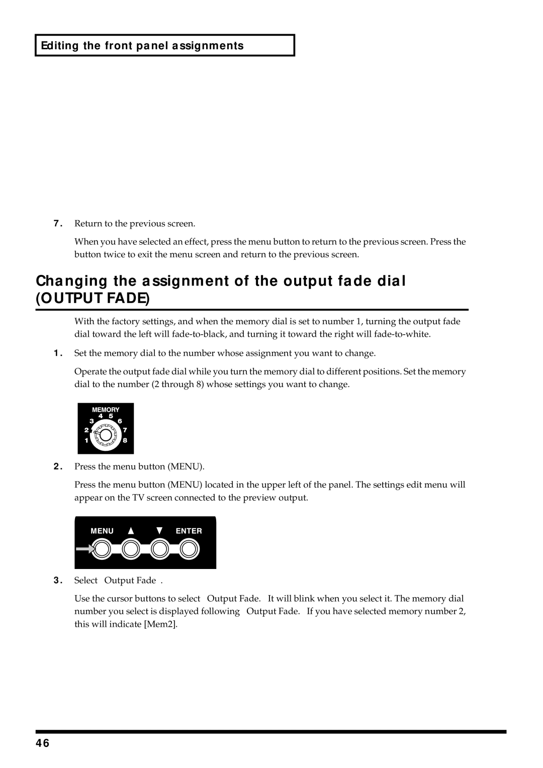 Edirol V-4 owner manual Changing the assignment of the output fade dial, Output Fade 