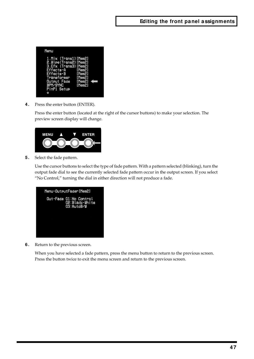 Edirol V-4 owner manual Editing the front panel assignments 