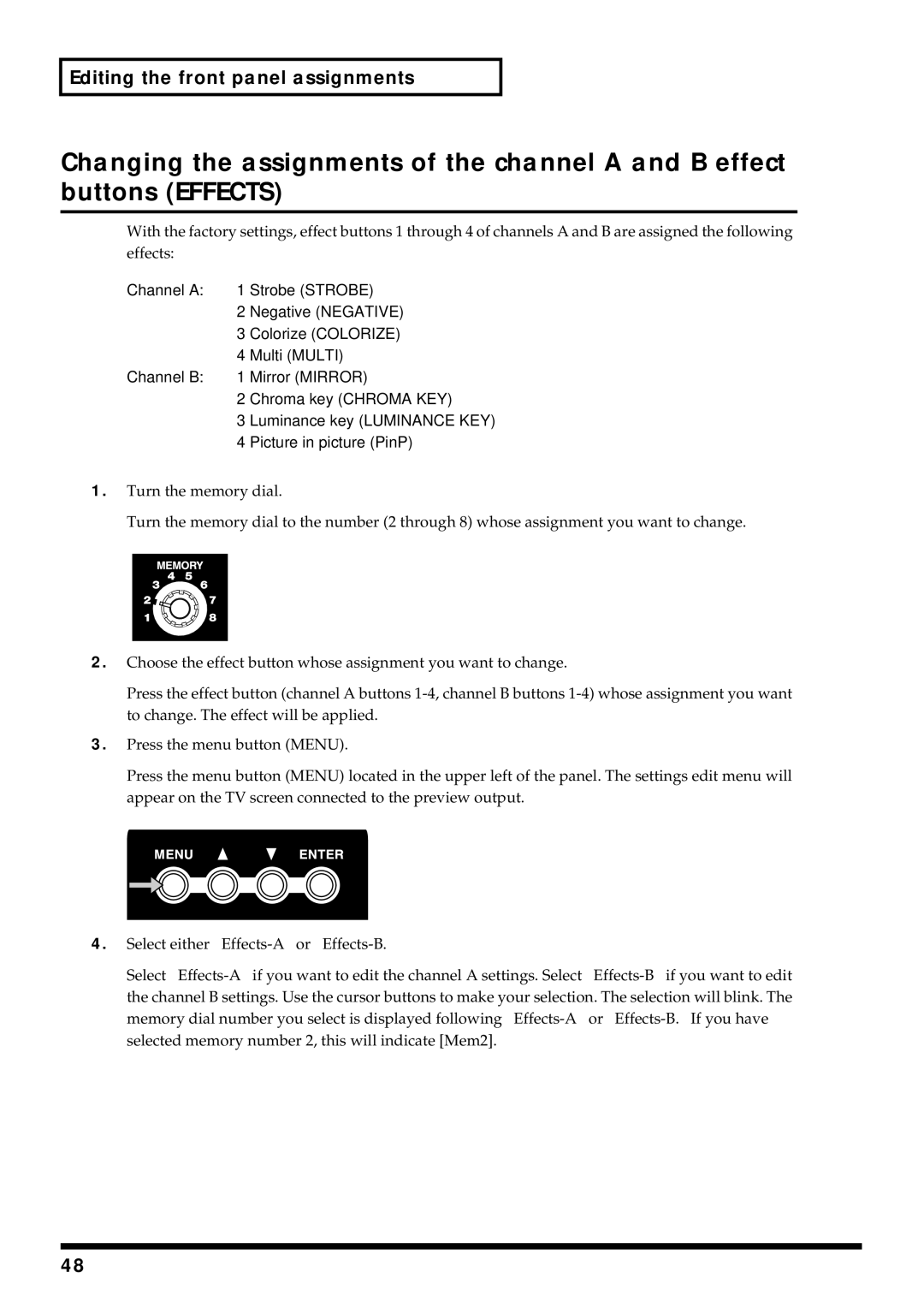 Edirol V-4 owner manual Editing the front panel assignments 