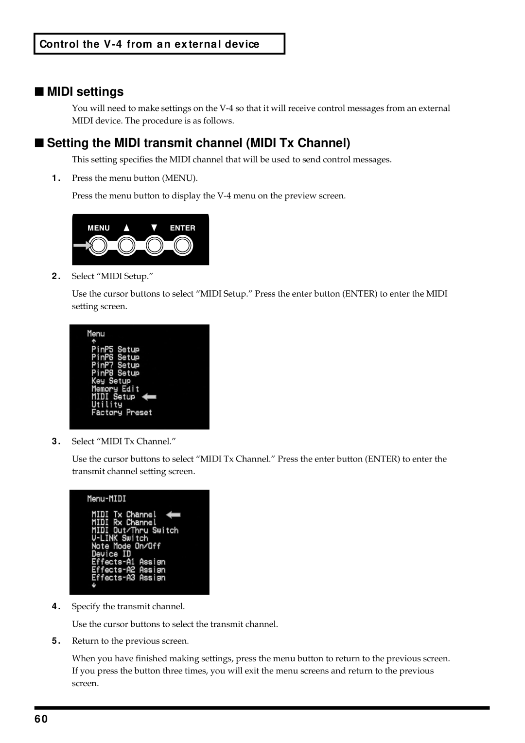 Edirol V-4 owner manual Midi settings 