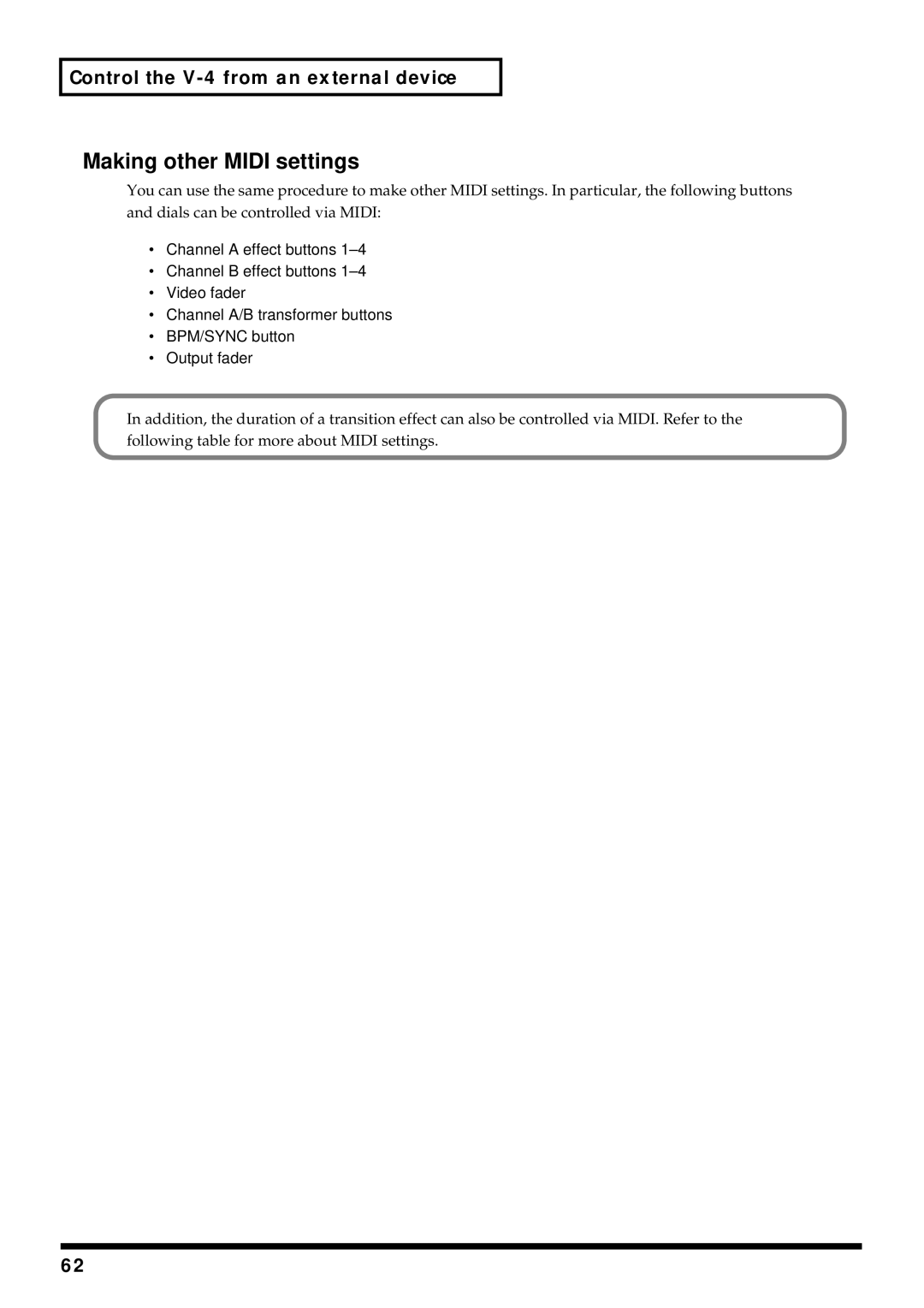 Edirol V-4 owner manual Making other Midi settings 