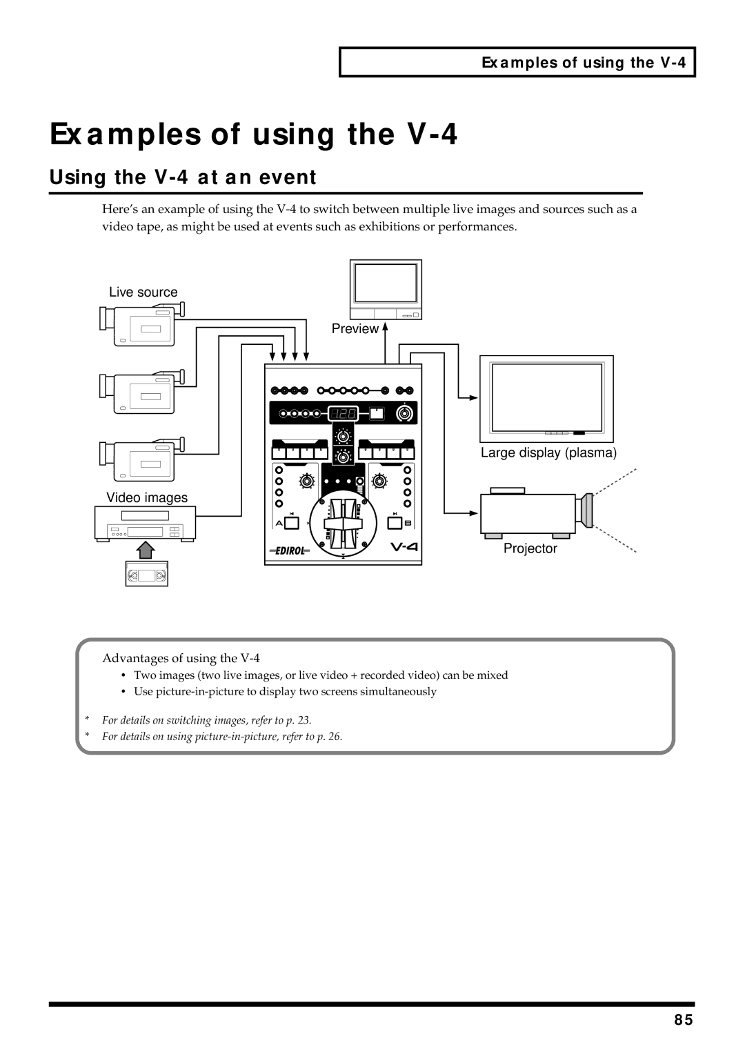 Edirol owner manual Examples of using, Using the V-4 at an event 