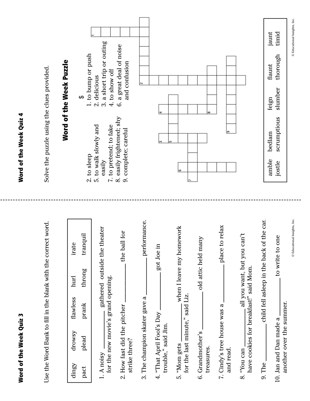 Educational Insights EI-1750 manual Word of the Week Puzzle, Word Bank, Across Down 