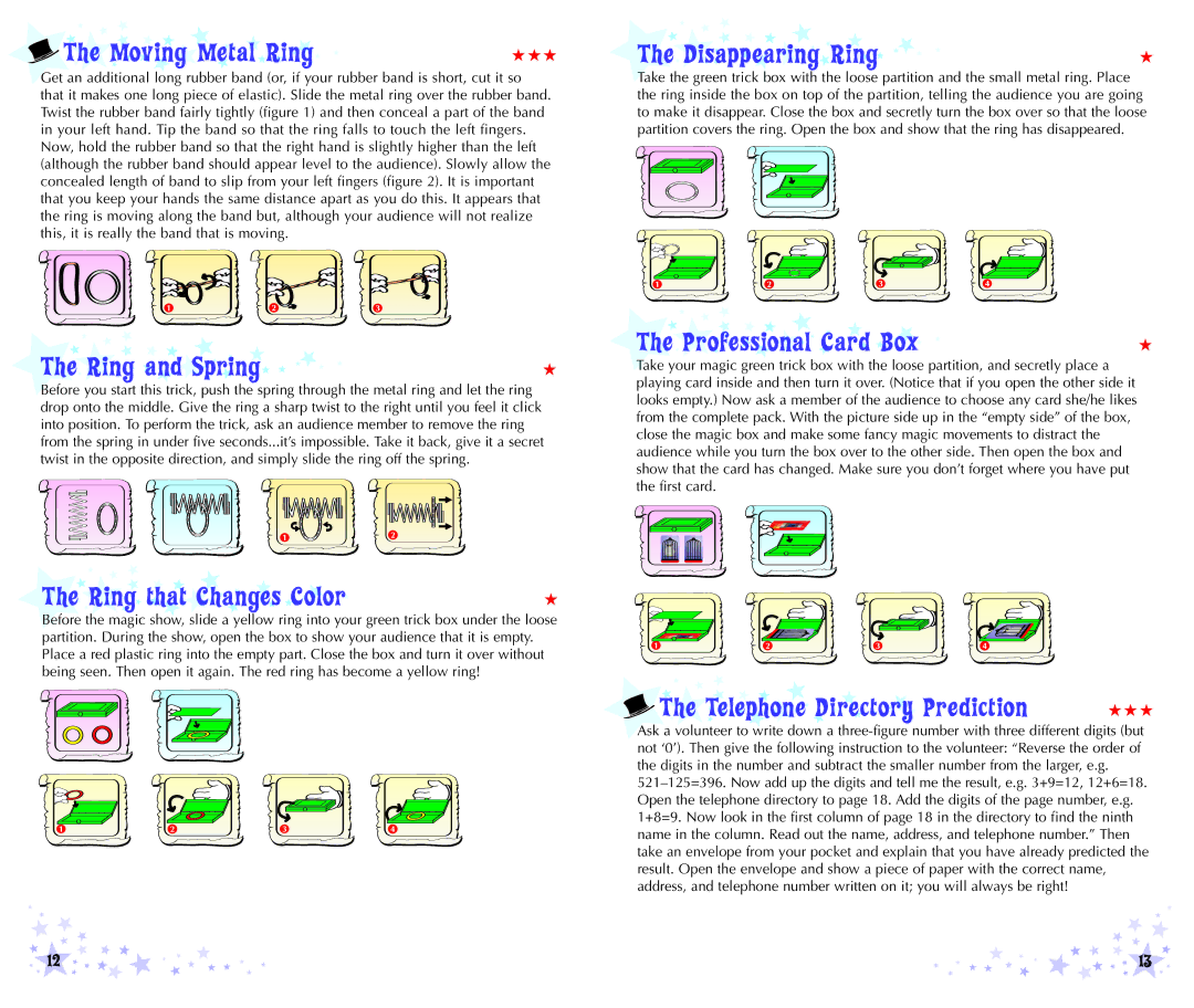Educational Insights EI-5166 manual Moving Metal Ring Disappearing Ring, Ring and Spring, Professional Card Box 