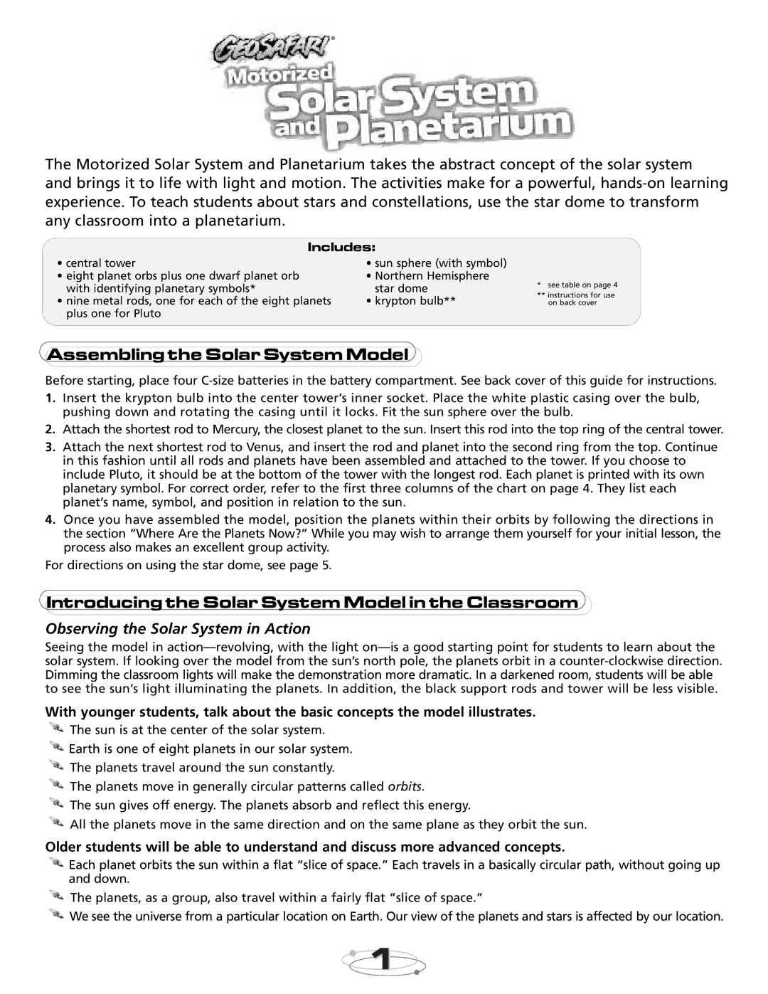 Educational Insights EI-5237 manual AssemblingtheSolarSystemModel, IntroducingtheSolarSystemModelintheClassroom 