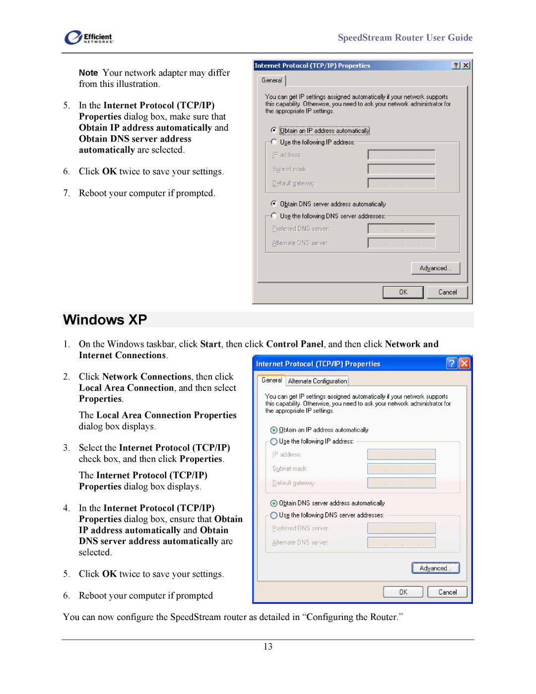 Efficient Networks 5500 Series, 5400 Series, 5200 Series manual Windows XP 