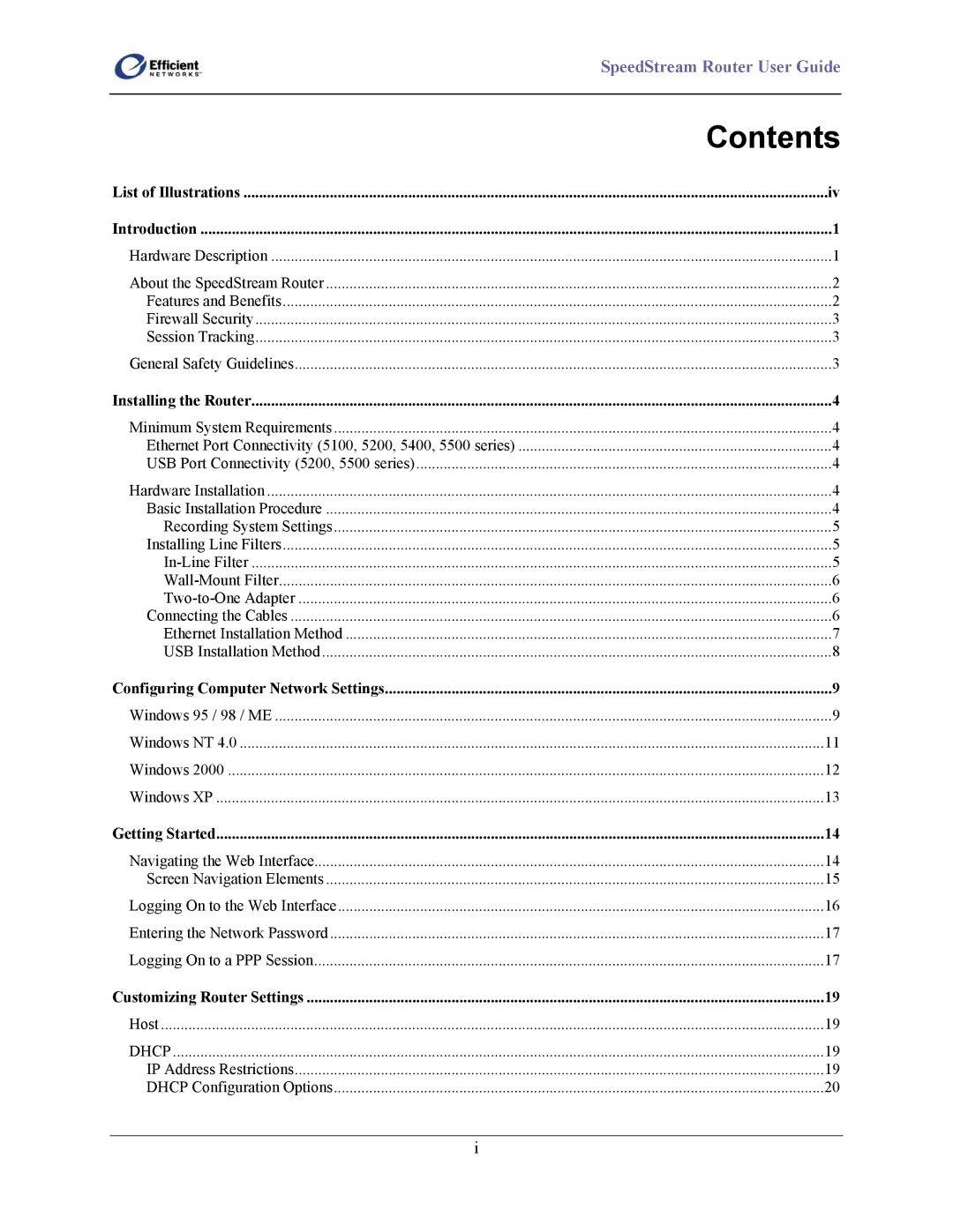 Efficient Networks 5400 Series, 5500 Series, 5200 Series manual Contents 