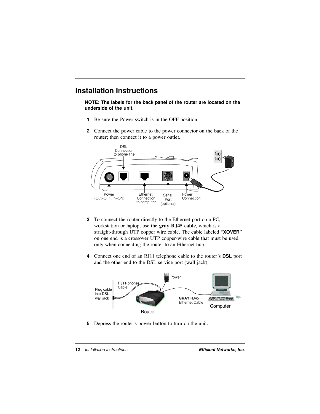 Efficient Networks 5600 Series manual Installation Instructions, Dsl 