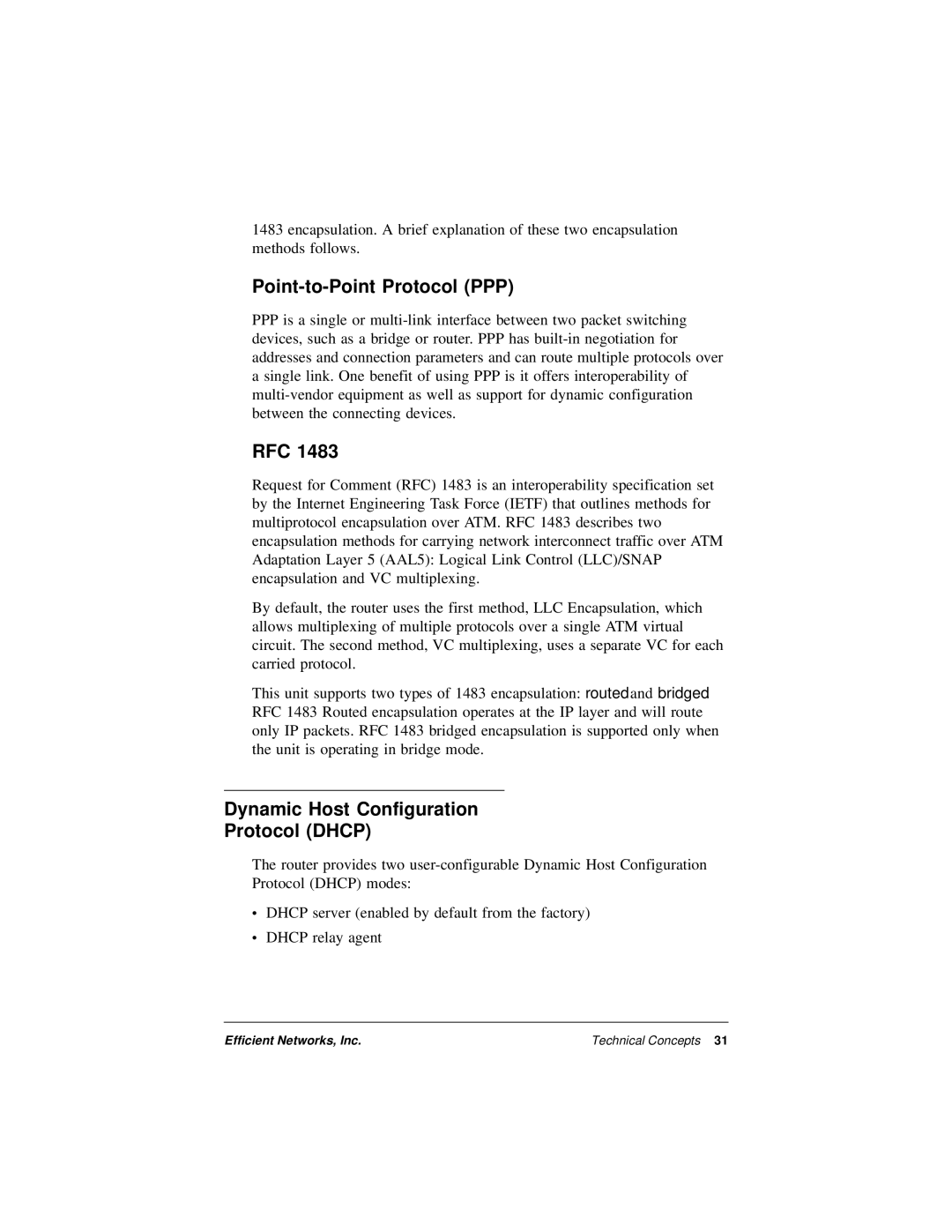 Efficient Networks 5600 Series manual Point-to-Point Protocol PPP, Dynamic Host Configuration Protocol Dhcp 