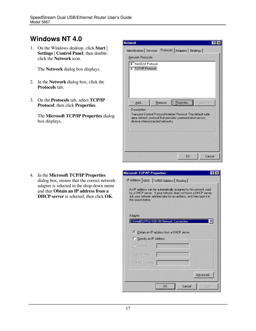 Efficient Networks 5667 manual Windows NT 