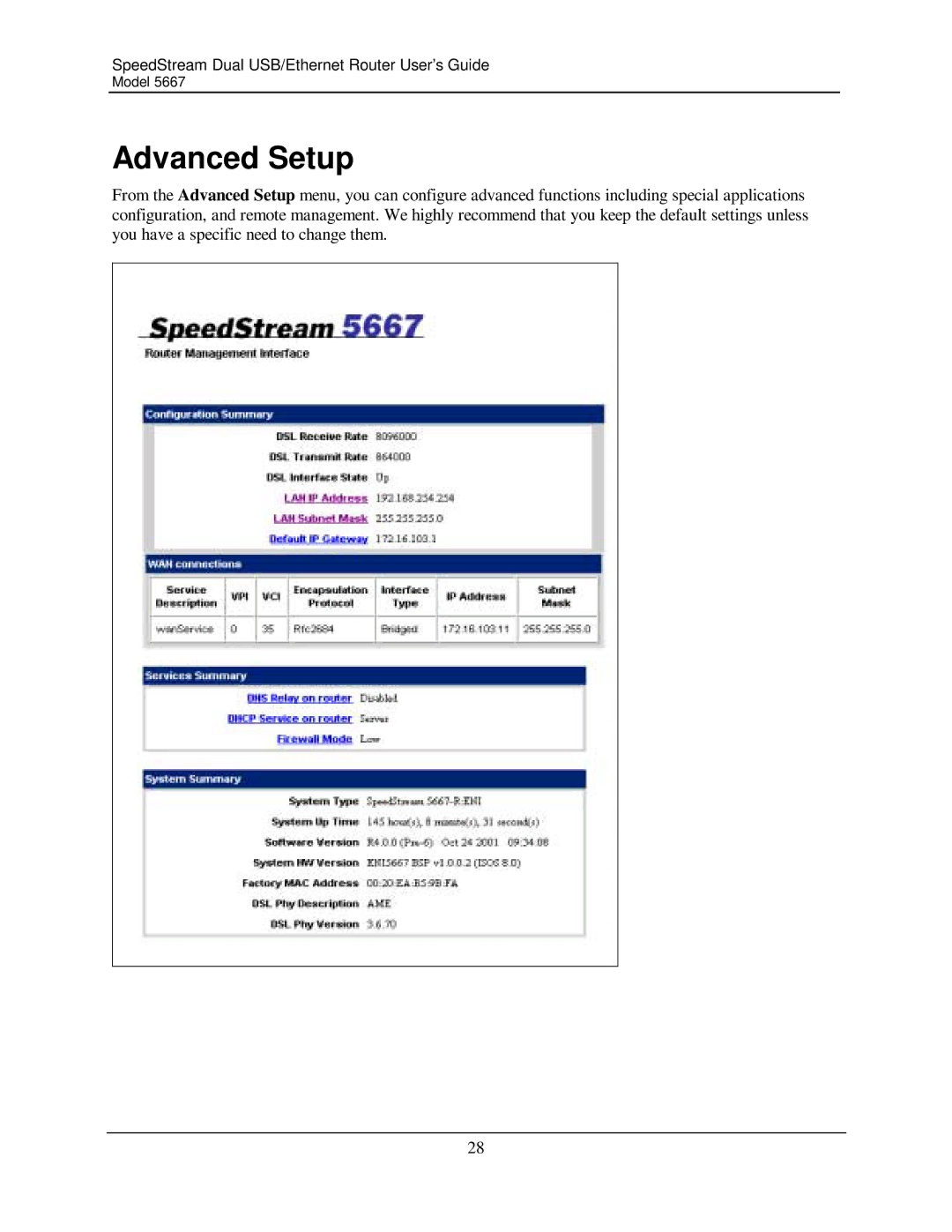 Efficient Networks 5667 manual Advanced Setup 