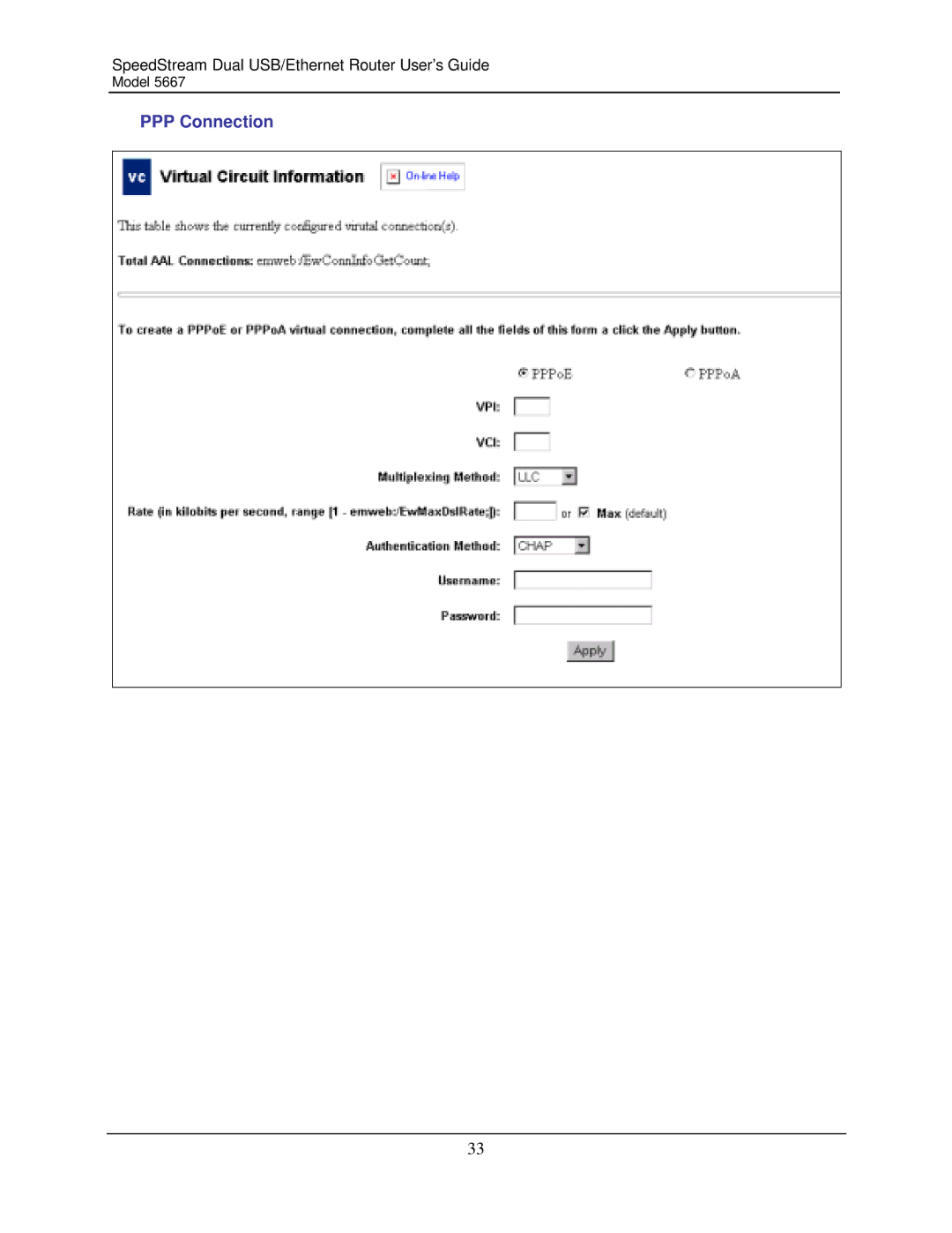 Efficient Networks 5667 manual PPP Connection 