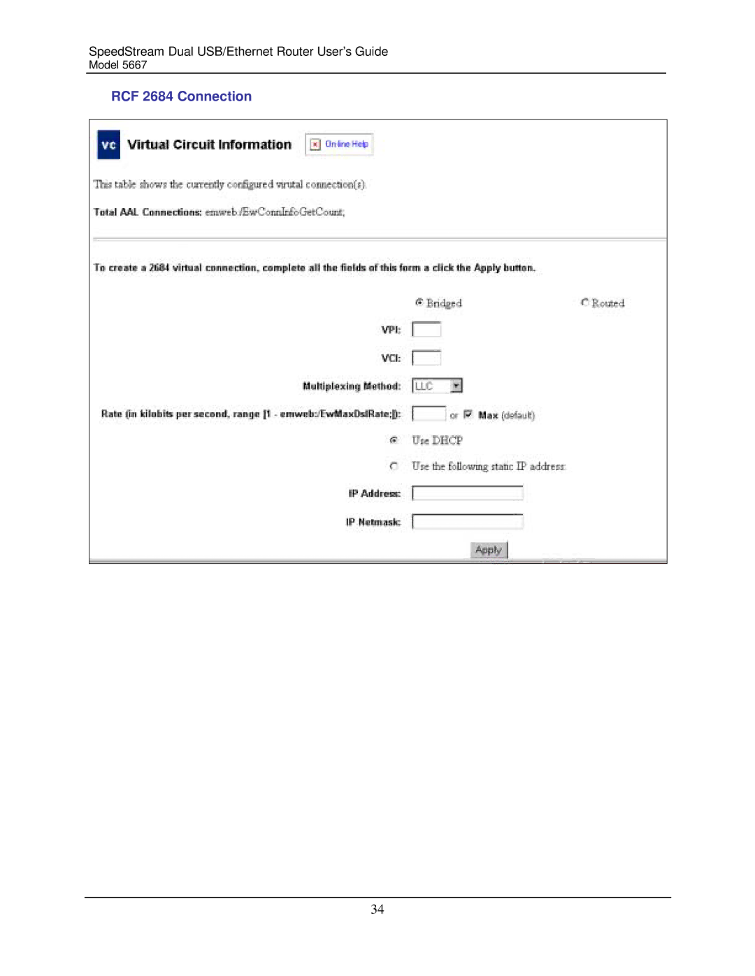 Efficient Networks 5667 manual RCF 2684 Connection 