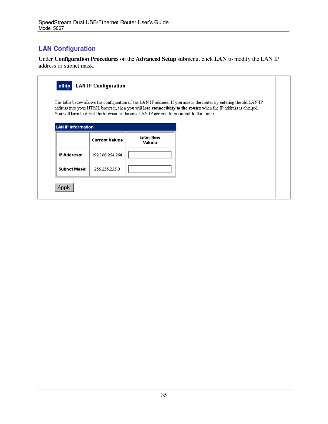 Efficient Networks 5667 manual LAN Configuration 