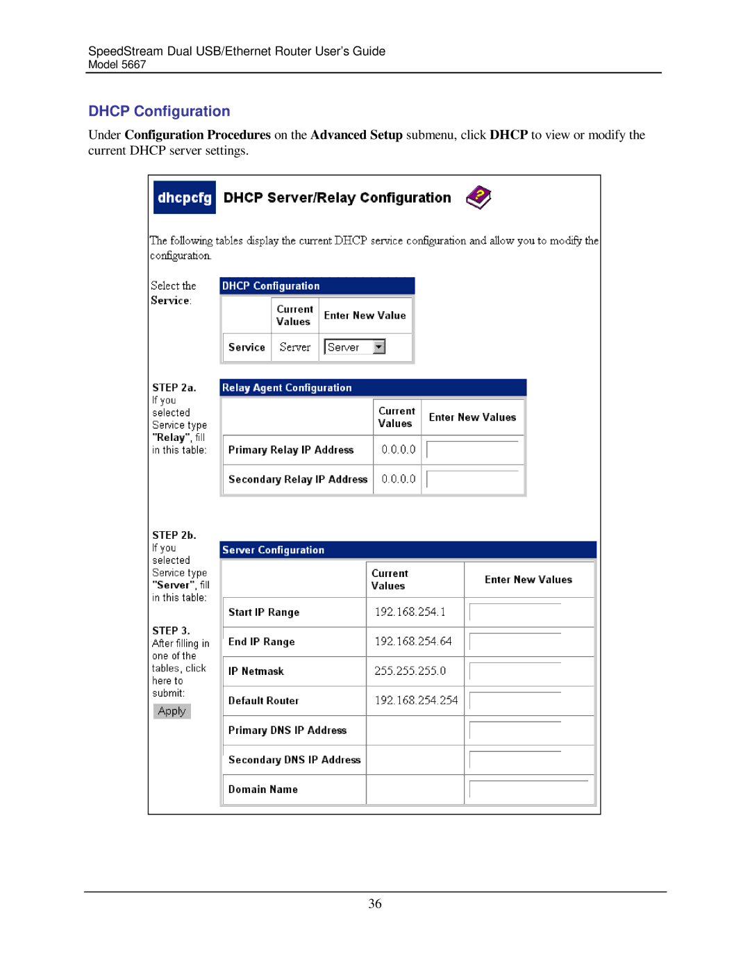 Efficient Networks 5667 manual Dhcp Configuration 