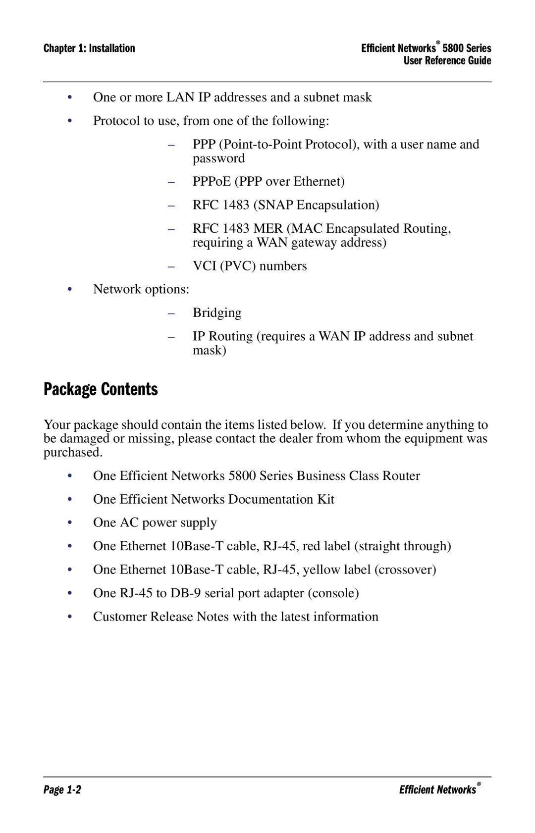 Efficient Networks 5800 manual Package Contents 