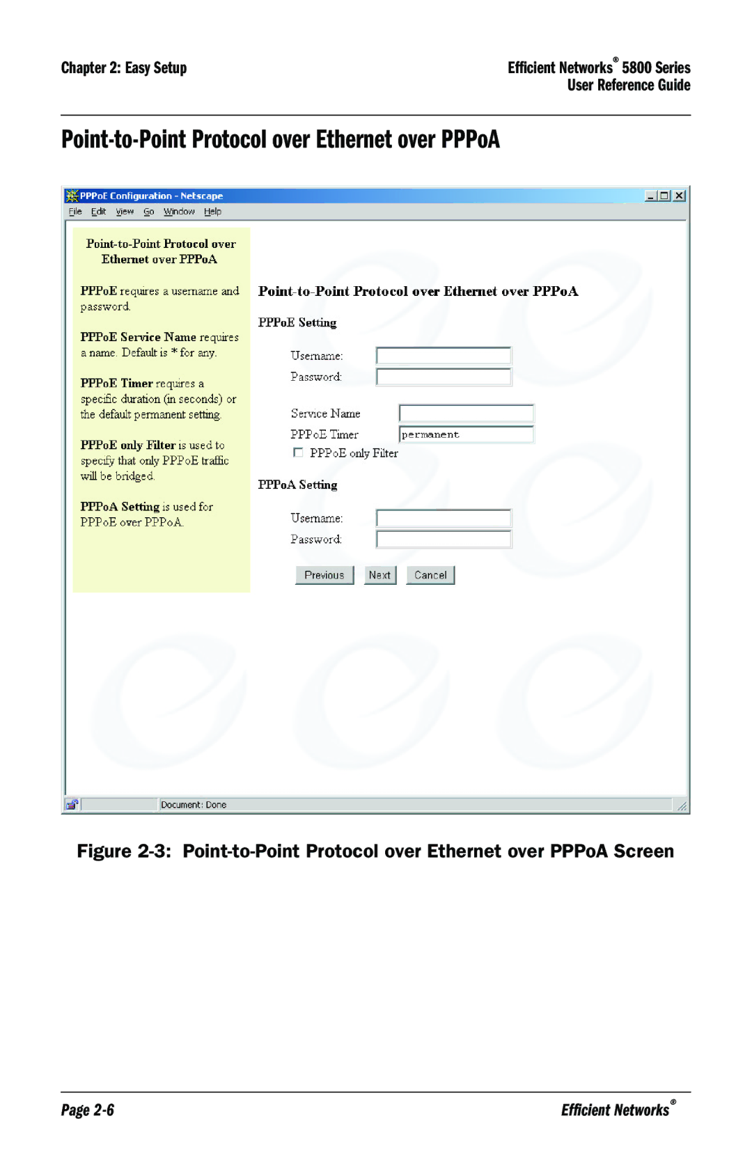 Efficient Networks 5800 manual Point-to-Point Protocol over Ethernet over PPPoA 