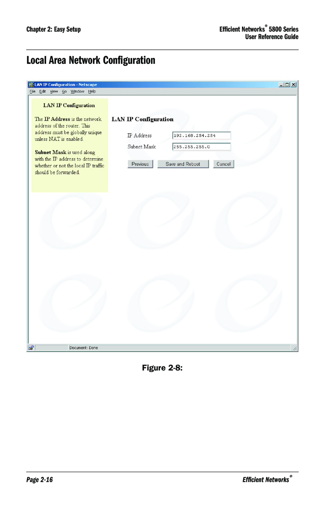 Efficient Networks 5800 manual Local Area Network Configuration 